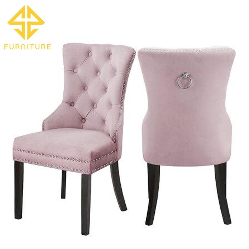 Wooden Furniture Upholstered Velvet Fabric Tufted Back Dining Room Chair