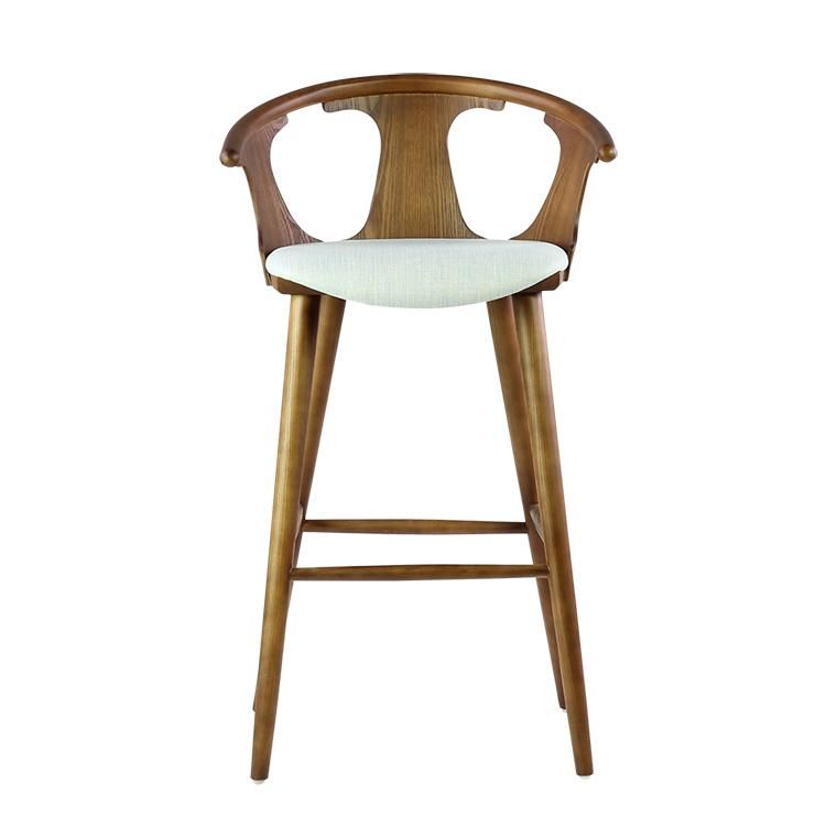 Wooden Frame Fabric Seat Bar Stool Chairs for Restaurant Commercial Use