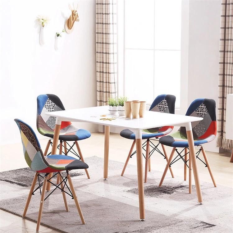 Solid Beech Wood Legs Dining Chairs Patchwork Fabric Leisure Chair Modern Comfortable Living Room Furniture Fabric Chair for Lkitchen Dining Area