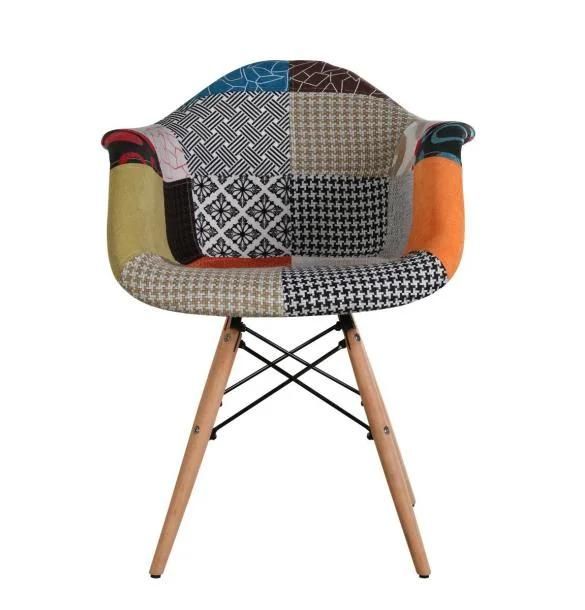 Simple Colorful Patchwork Fabric PP Wooden Legs Dining Room Living Room Chair