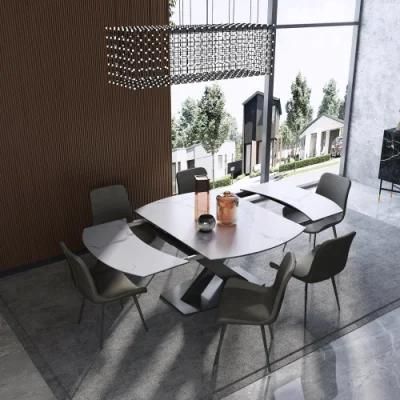 Modern Kitchen Restaurant Furniture Metal Frame Marble Stone Table Top Dining Set