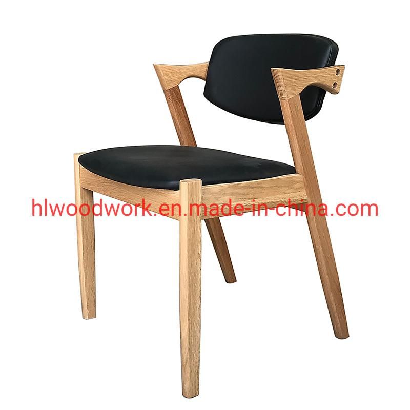 Morden Furniture Oak Wood Z Chair Oak Wood Frame Natural Color Black PU Cushion and Back Dining Chair Coffee Shop Chair