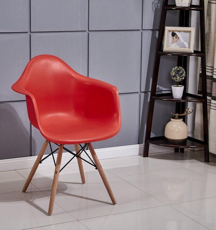 Factory Price Dsw Plastic Chair with Armrest Milano Modern Restaurant Dining Chair with Solid Wood Leg