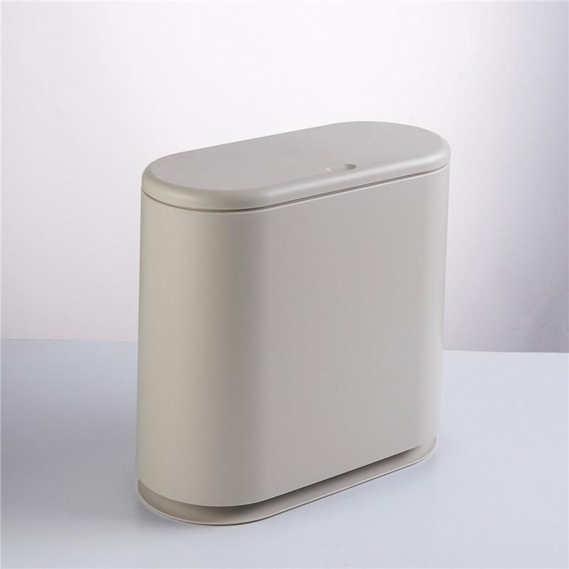 Household Simple Japanese Style Oval Push-Type Solid Color Trash Can