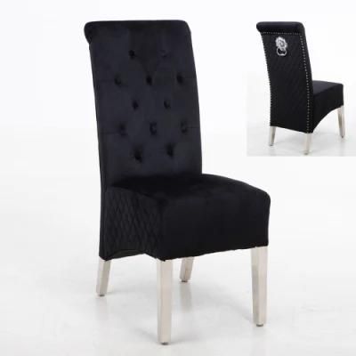 High Back Metal Leg Velvet Dining Chair