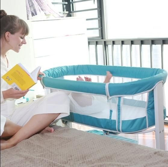 Solid Wood Bed for Newborn Baby Bed with Roller Bed Net Can Be Splice Big Bed Solid Wood Bed Can Be Moved