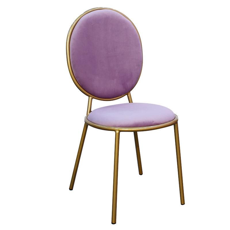 Hot European Style Vanity Sweet Shop Furniture Ellipse Back Makeup Stool Fabric Velvet Material Gold Legs Four Legs Chair