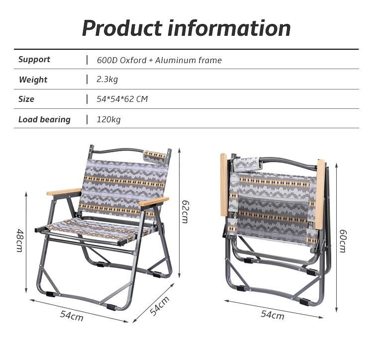 Outdoor Portable Folding Beach Chair Customized Cotton Print Aluminum Frame Chair with Armrest