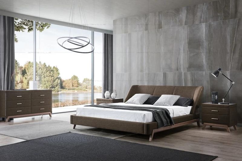 King Size Modern Luxury Bed with Nice Walnut Veneer Legs for Home Furniture