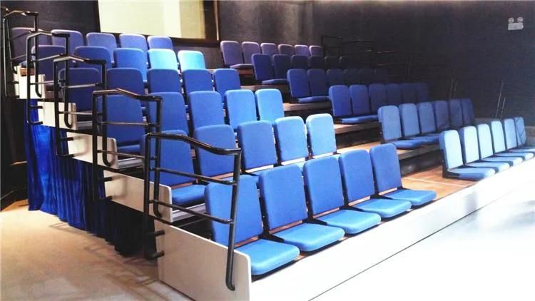 Riser Mounted Fabric Telescopic Bleachers Bleacher with Foam Chair Fabric Seat Flip up Chair Electric Grandstand