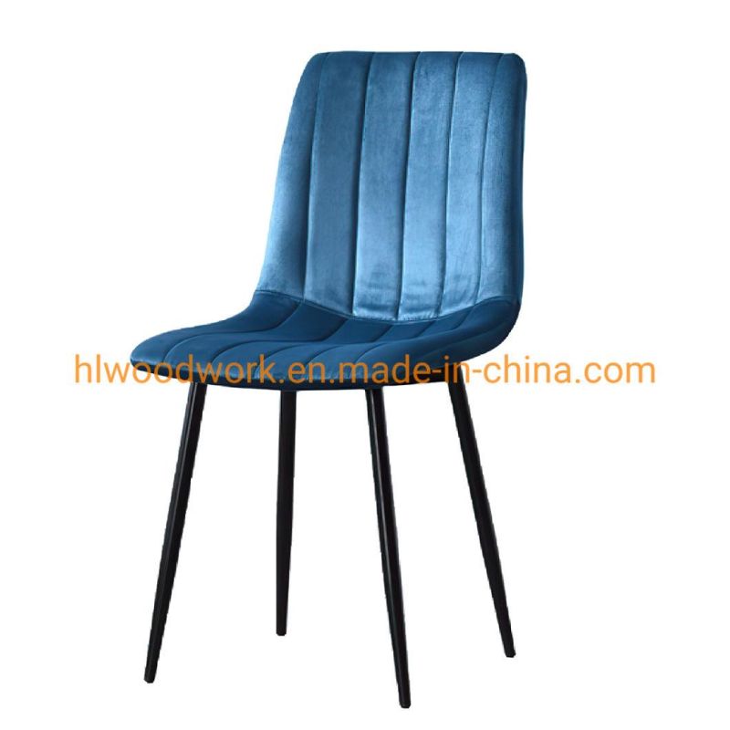 Velvet Fabric Dining Chair with Powder Coated Metal Black Legs Luxury Dining Chair Home Minimalist Designer Creative Modern Leisure Backrest Chair