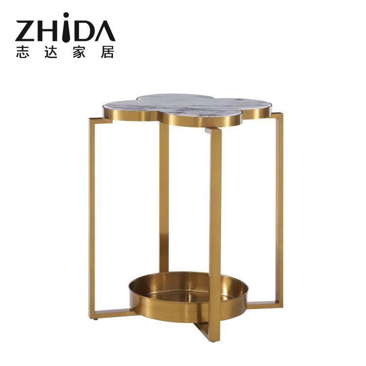 Golden Leg Square Side Coffee Table Metal Frame Marble Top Luxury Decorative Accent Living Room Home Furniture Tea End Table