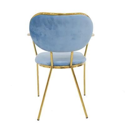 Wholesale Dining Furniture Gold Chrome Iron Legs Dining Chair Blue Velvet Fabric Chair