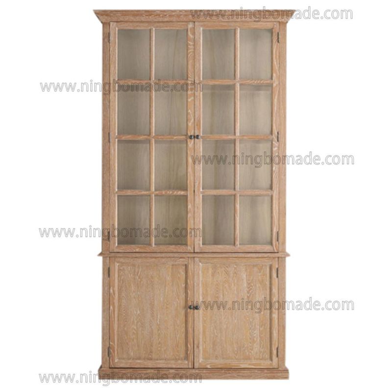 Classic French Countryside Vintage Style Antique Corner Colletion Solid Oak Wood Nature Oil 2 Doors Cupboard Hutch Cabinet