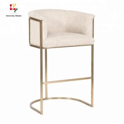 Wholesale Comfortable Brass Frame Fabric Upholstery Bar Stool Restaurant Counter High Bar Stool