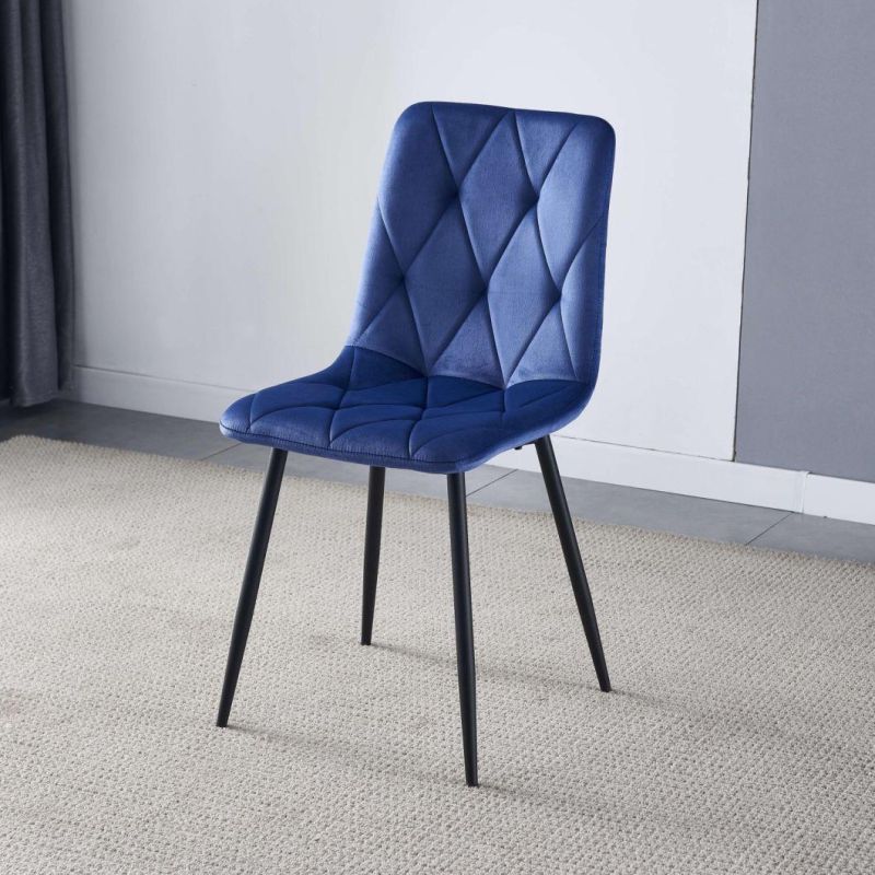 2022 Promotion Big Loading Ability Velvet Small Dining Chair with Black Paint K/D Legs