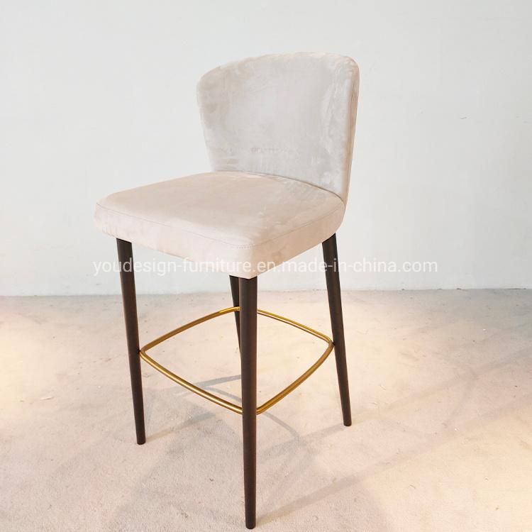 Modern Italian Fabric Top Wood Bar Stool Wooden Bar Chair with High Legs