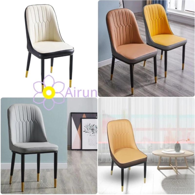 Restaurant Hotel High Back Chair with Upholstered Fabric Leather Dining Room Chair with Metal Frame