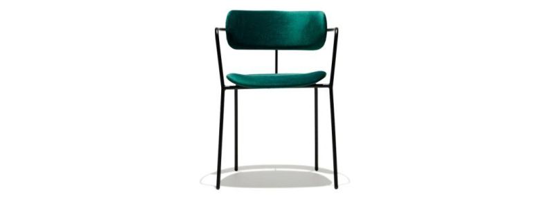 Soft Velvet Fabric Surface Curved Seat Metal Legs Dining Chair