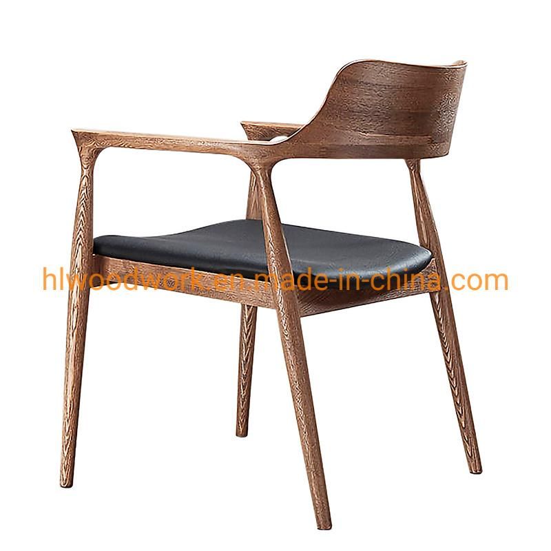 Modern Design Furniture Chair Dining Chair Oak Wood Walnut Color Black PU Cushion Chair Wooden Chair Furniture Wooden Furniture Home Furniture Dining Chair