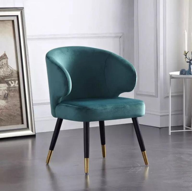 Modern Velvet Fabric Upholstered Metal Gold Leg Dining Chair Ottoman Chairs