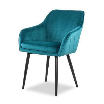 Luxury Velvet Fabric Upholstered Dining Chair with Black Powder Coated Metal Legs