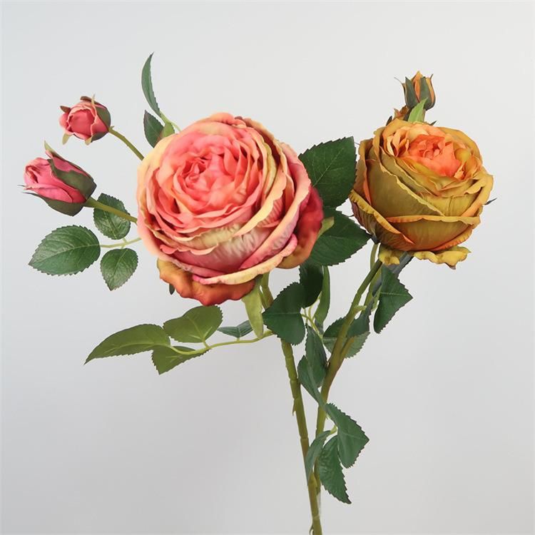 3 Heads Artificial Fabric Rose Flower Arrangements Bouquet for Party Garden Wedding Decor