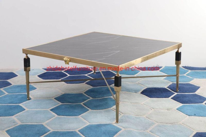 Round Stainless Steel Black Metal Marble Coffee Tables for Home Hotel