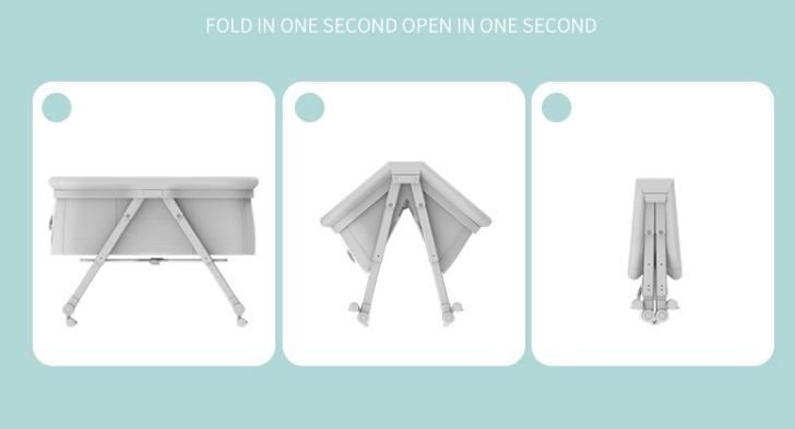 002 Baby Crib Folding Swing 300d Linen Fabric Universal Wheels Adjustable Lifting