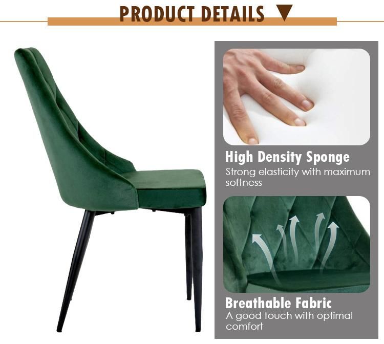 Comfortable Living Room Furniture Cheap Modern Velvet Fabric Upholstered Furniture Restaurant Chair Metal Dining Chairs