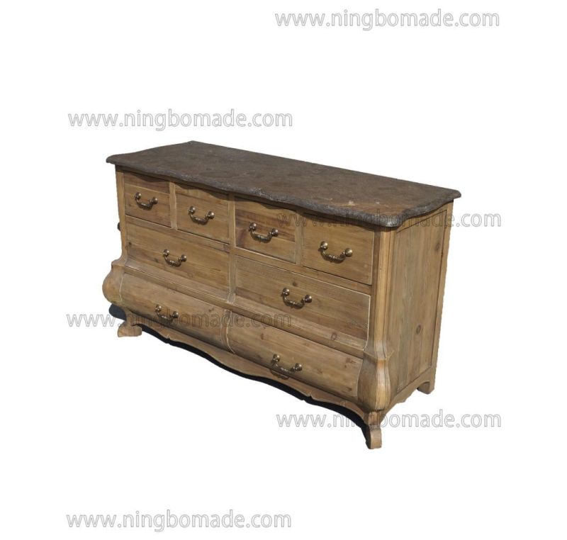 Nordic Rustic House Furniture Antique Nature Reclaimed Pine Dark Blue Stone 8 Drawers Chest