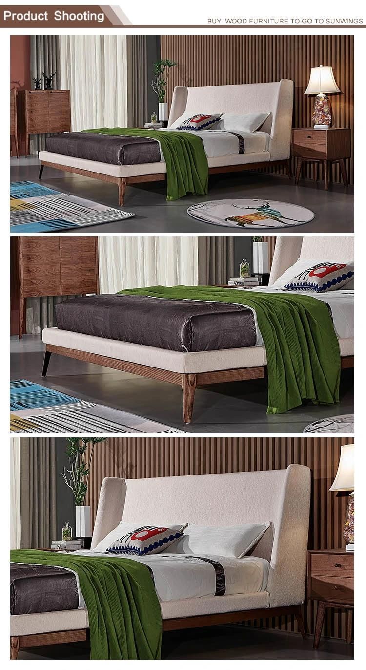 Italian Bedroom Furniture Solid Wood Leg Fabric Headboard Bed King Size