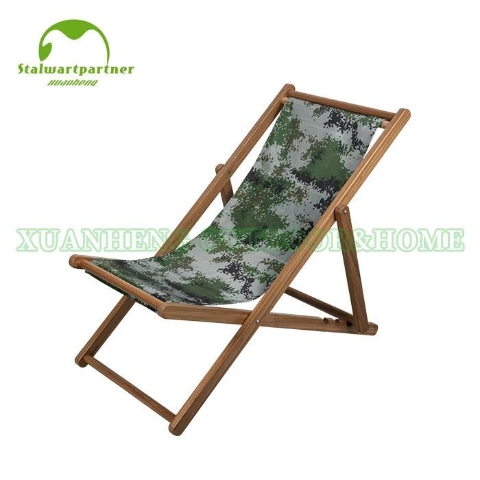 Outdoor Foldable Canvas Sling Chair Wooden Lounger Fishing Chair