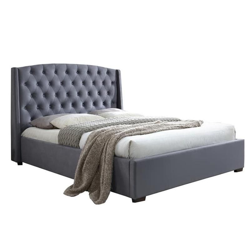 Modern Luxurious Tufted Gray Custom King Bed with Diamond Design Black Fabric King Size Queen Adult Upholstered Bed