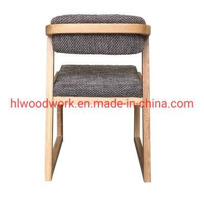 Dining Chair H Style Oak Wood Frame Brown Fabric Cushion Office Chair