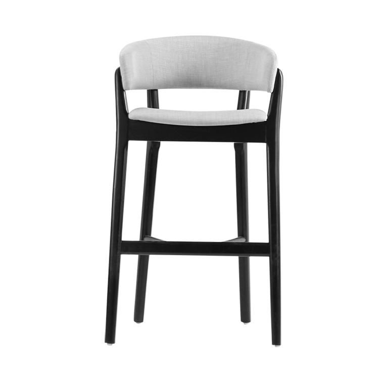 Black Wooden Frame Light Grey Fabric Bar Stool Chair for Bar Club Use