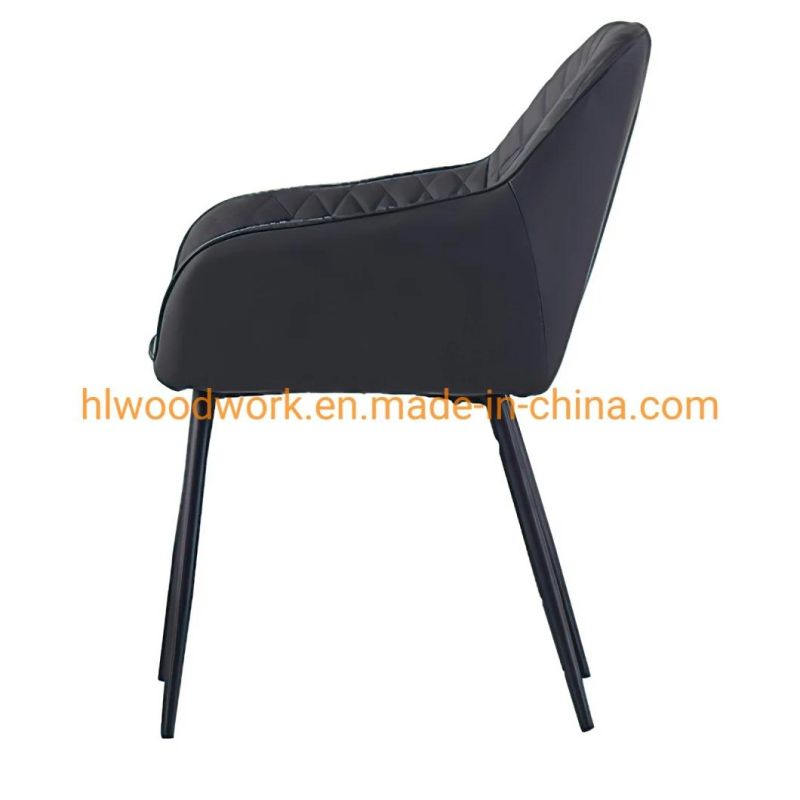 High Quality Dining Furniture Home Kitchen Fabric Gray Dining Chairs with Black Legs Metal Hotel Home Restaurant Living Room Meeting Room Furniture Dining Chair