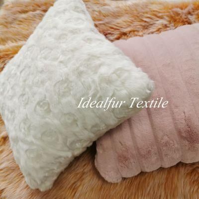 Embossed Rabbit Fur Pillow for Sofas and Beds