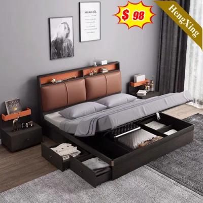 Luxury Wholesale Nightstand Bedroom Leather Double King Bed Furniture Set