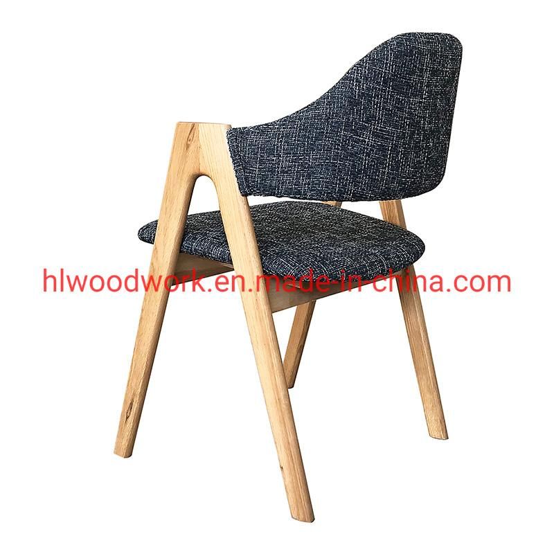 Oak Wood Tai Chair Oak Wood Frame Natural Color Grey Fabric Cushion and Back Dining Chair Coffee Shop Chair Office Chair