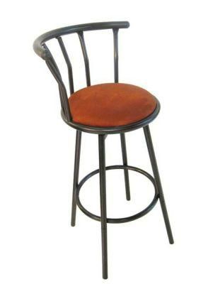 Brown Fabric Seat Black Powder Coating Bar Stool