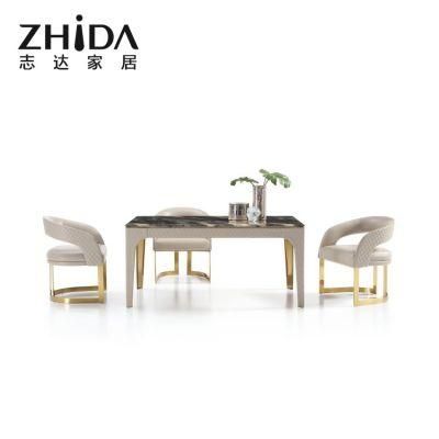 Delicated Italian Leather Upholstery Dinner Table Base Villa and Star Hotel Use Dining Tables