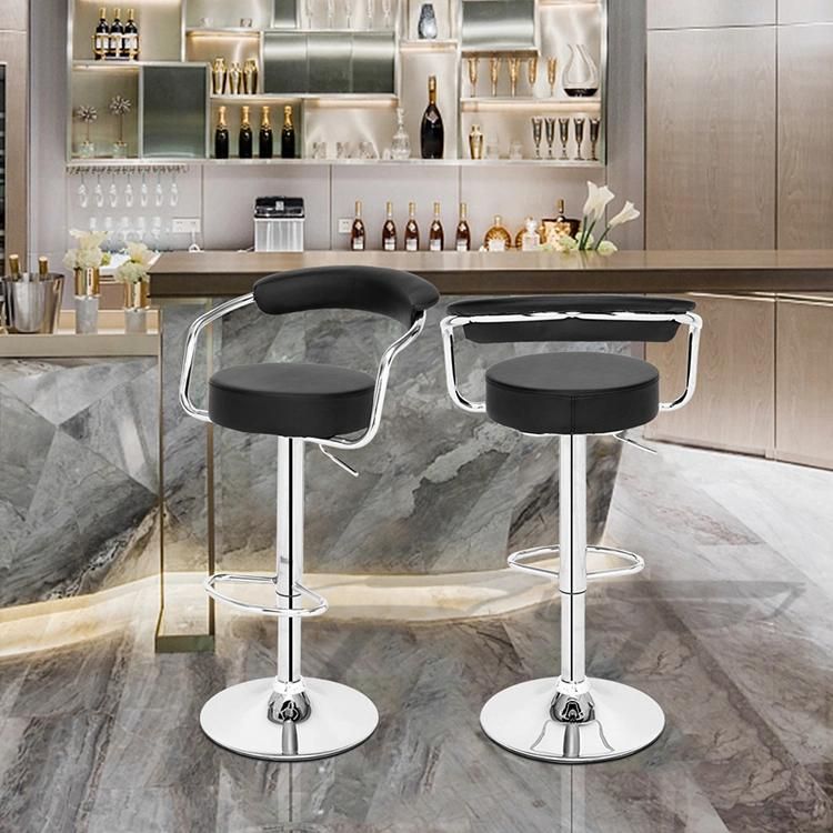 Modern Swivel Kitchen Counter Breakfast Red Black Green Orange Pink Beige Faux Leather Bar Stool with Backrest