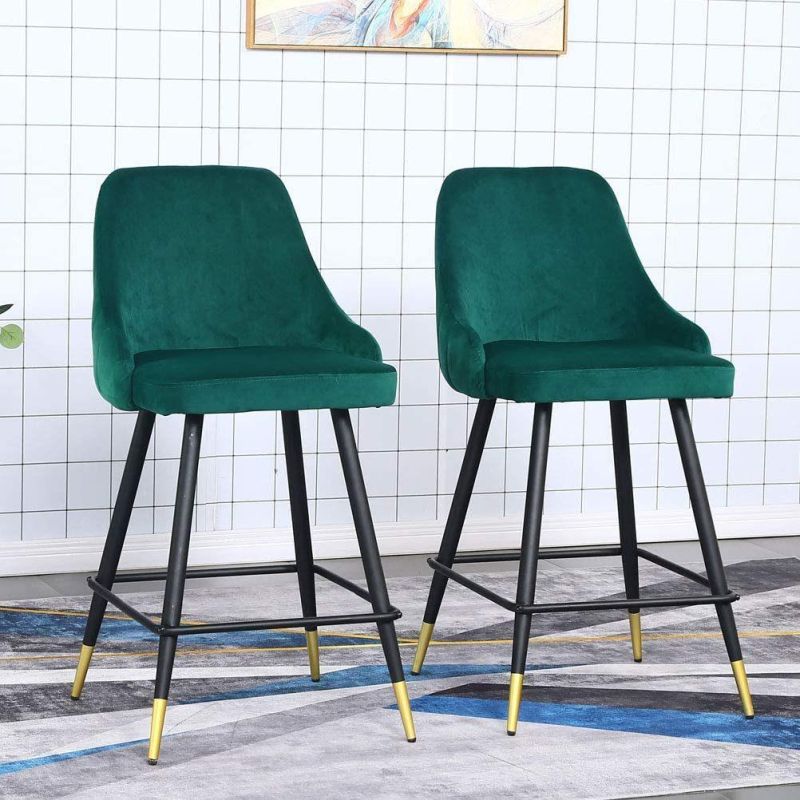 Modern Counter Breakfast Kitchen Chair Retro Bar Stool High Back Velvet Fabric Bar Chair with Black Golden Painting Legs