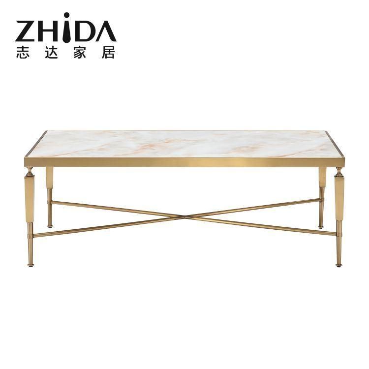 Metal Golden Gold Stainless Steel Tea Table Living Room Home Furniture White Marble Square Luxury Coffee Table Modern Center Table