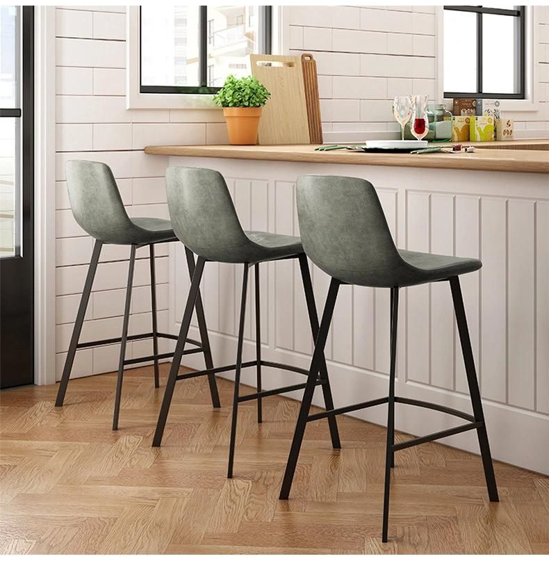 Kitchen Traditional Industrial Metal Leg Upholstered PU Leather Counter Height Stools Bar Chair