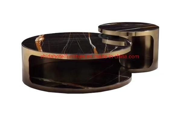 Marble Modern Living Room Round Stainless Steel Coffee Table