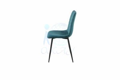 Okay European Design Dining Room Furniture Ergonomic Blue Velvet Steel Leg Dining Chair