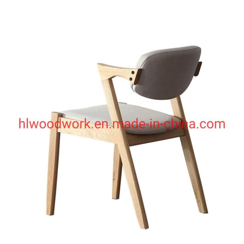 Office Furniture Oak Wood Z Chair Oak Wood Frame Natural Color White Fabric Cushion and Back Dining Chair