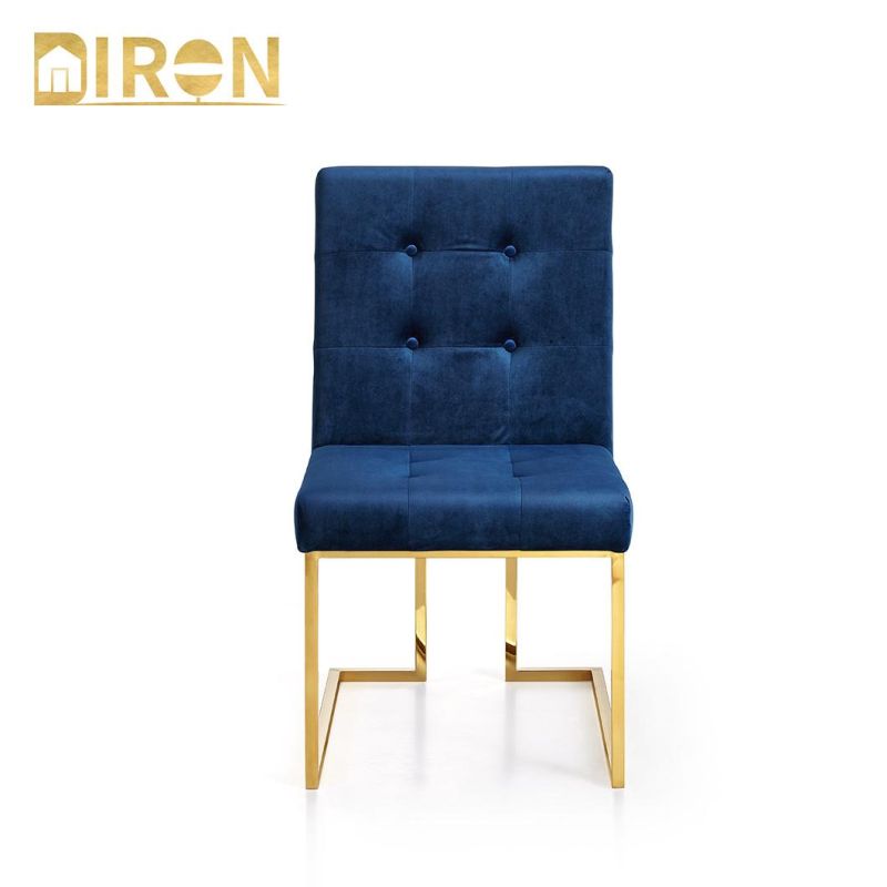 China Factory Contemporary Restaurant Furniture Modern Design Fabric Dining Room Gold Stainless Steel Leg Upholstered Dining Chair